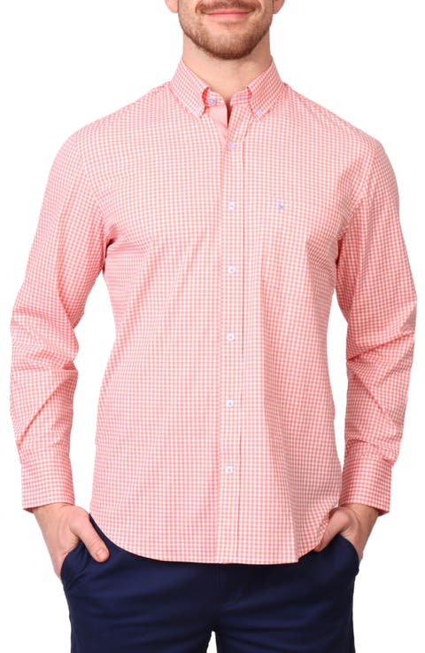 Gingham Stretch Cotton Button-Up Shirt