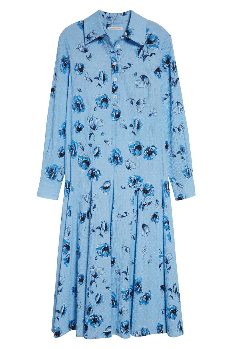 Marione Floral Swiss Dot Long Sleeve Seersucker Shirtdress, Alternate, color, BLUE POPPIES ON BABY BLUE
