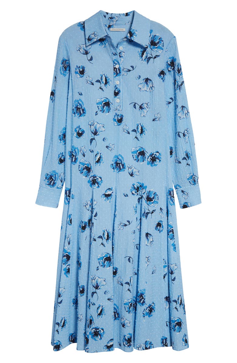 Emilia Wickstead Marione Floral Swiss Dot Long Sleeve Seersucker Shirtdress, Alternate, color, Blue Poppies On Baby Blue
