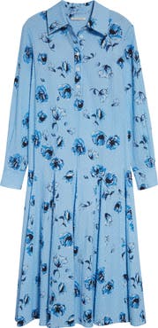 Emilia Wickstead Marione Floral Swiss Dot Long Sleeve Seersucker Shirtdress