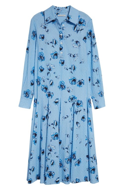 Emilia Wickstead Marione Floral Swiss Dot Long Sleeve Seersucker Shirtdress In Blue