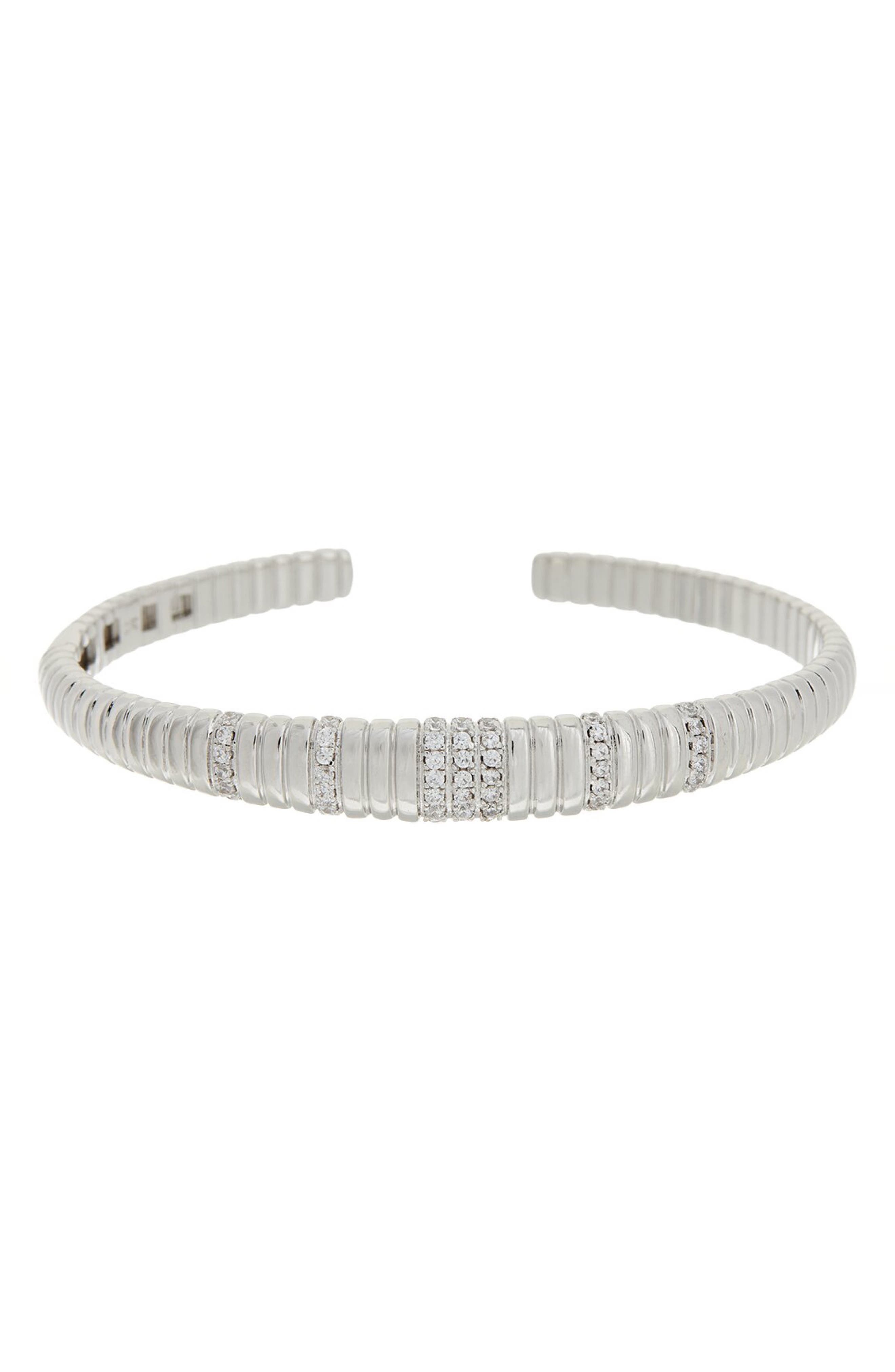 Cubic Zirconia Pavé Ribbed Cuff Bangle