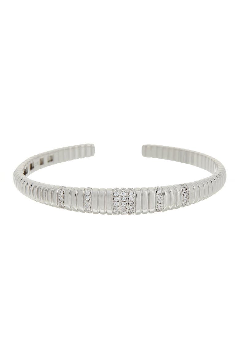 Cubic Zirconia Pavé Ribbed Cuff Bangle, Main, color, WHITE