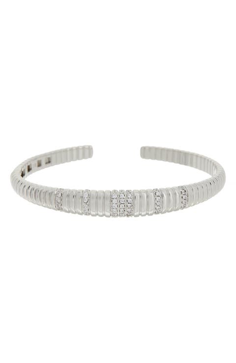 Cubic Zirconia Pavé Ribbed Cuff Bangle