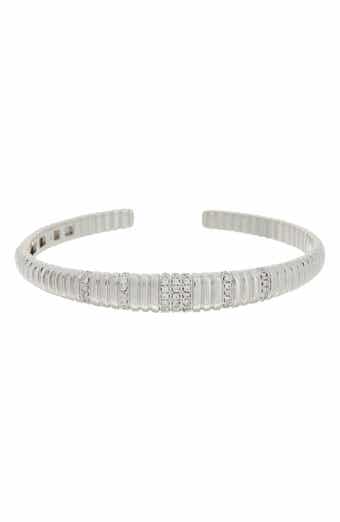 Cubic Zirconia Pavé Ribbed Cuff Bangle