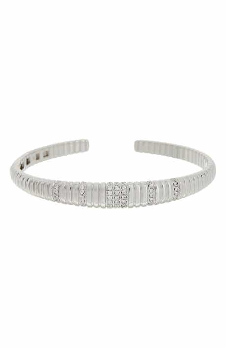 Cubic Zirconia Pavé Ribbed Cuff Bangle