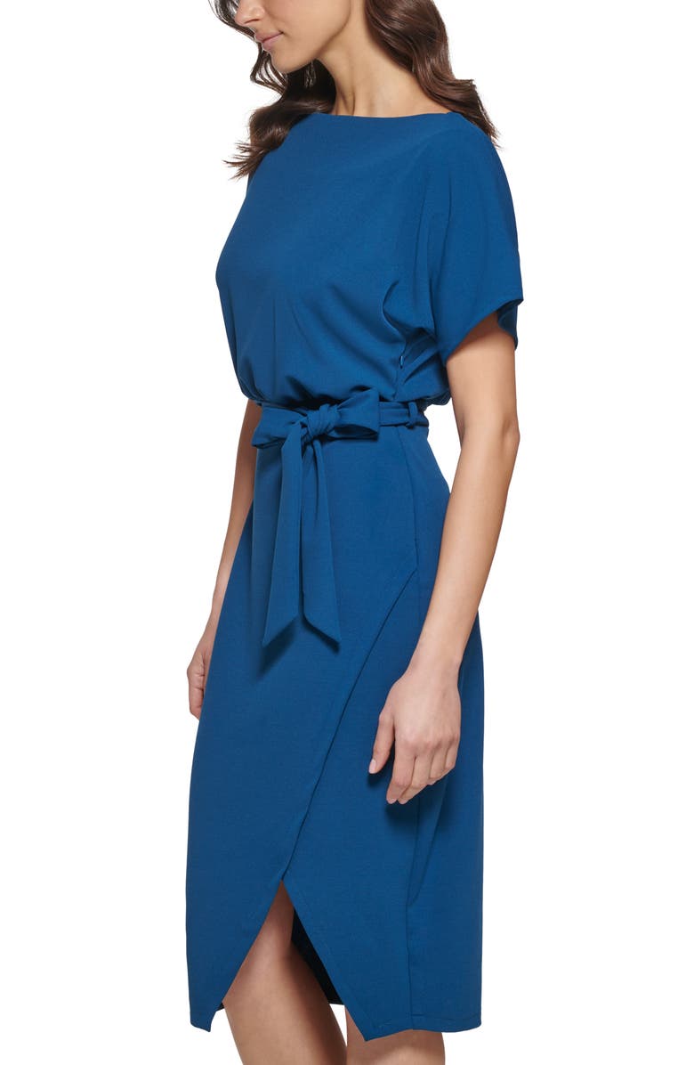 Kensie Tie Front Blouson Dress, Alternate, color, Teal