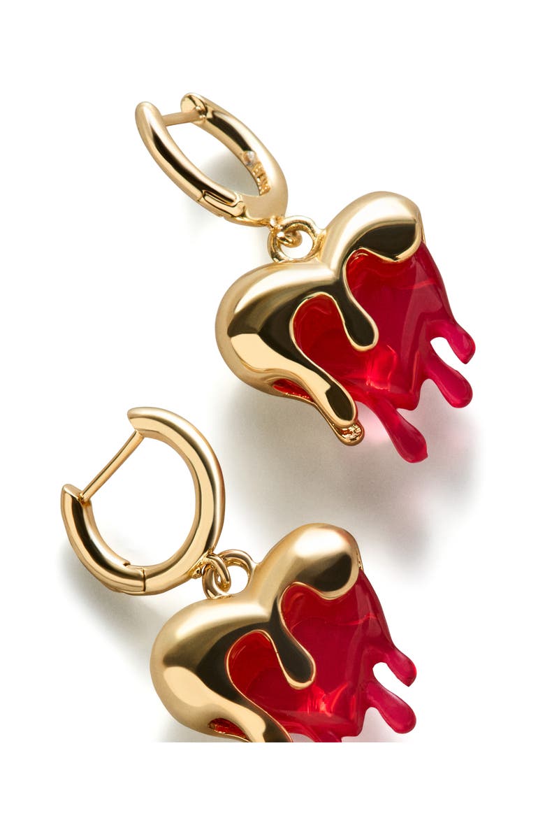 Fatal Attraction Heart Huggie Hoop Earrings, Alternate, color, RED