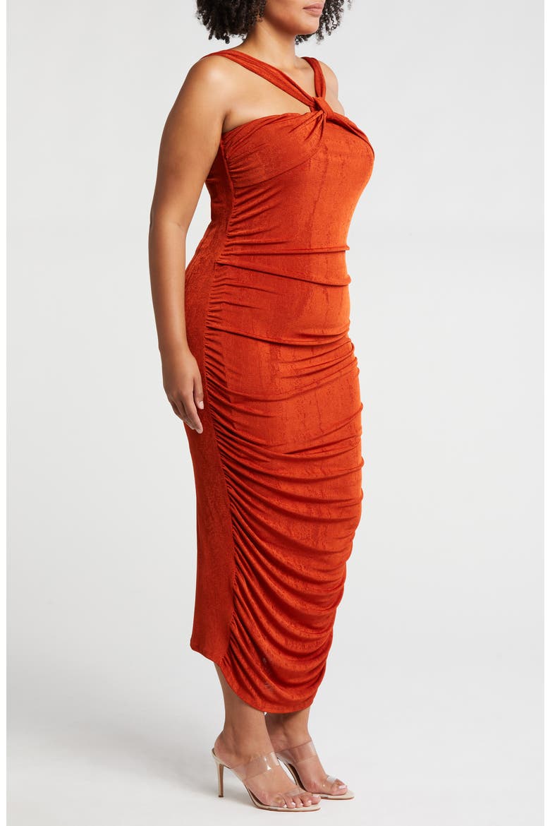 Cross Neck Stretch Body-Con Dress, Alternate, color, RUST