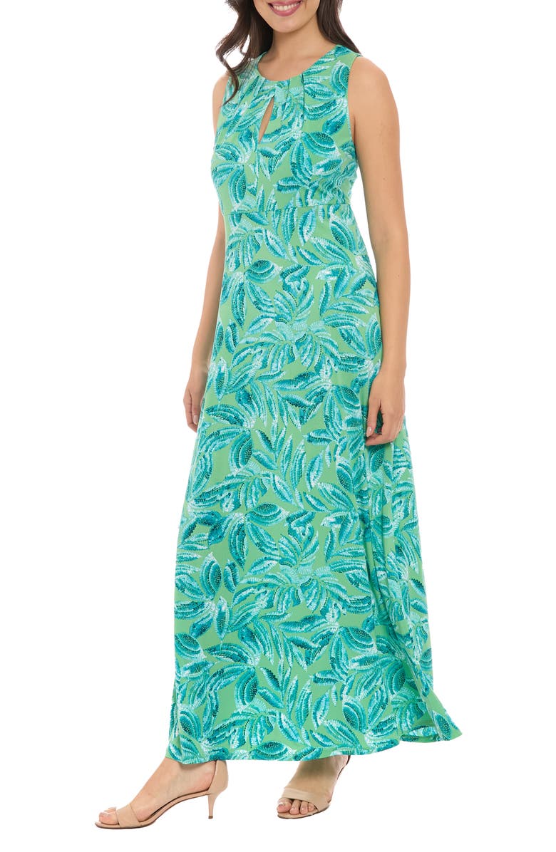 London Times Floral Keyhole Maxi Dress, Alternate, color, Green Aqua