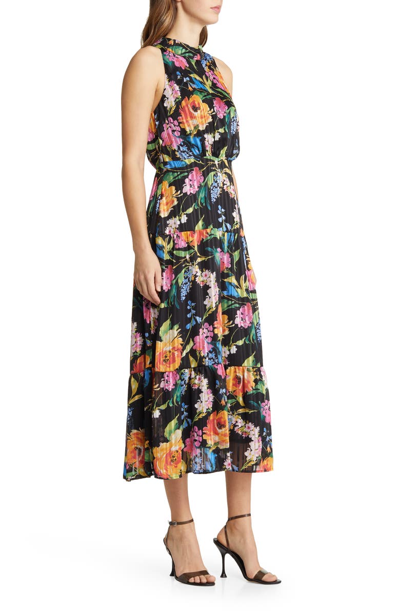 Sam Edelman Rainbow Floral High Neck Midi Dress, Alternate, color, 