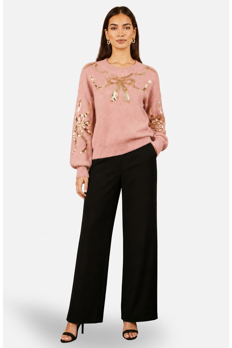 Sequinned Bow Neckline Jumper, Main, color, Blush