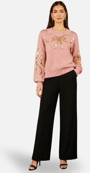 Yumi Sequinned Bow Neckline Jumper
