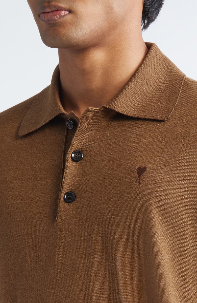 AMI PARIS Ami de Coeur Wool & Silk Polo Sweater, Alternate, color, Hazelnut