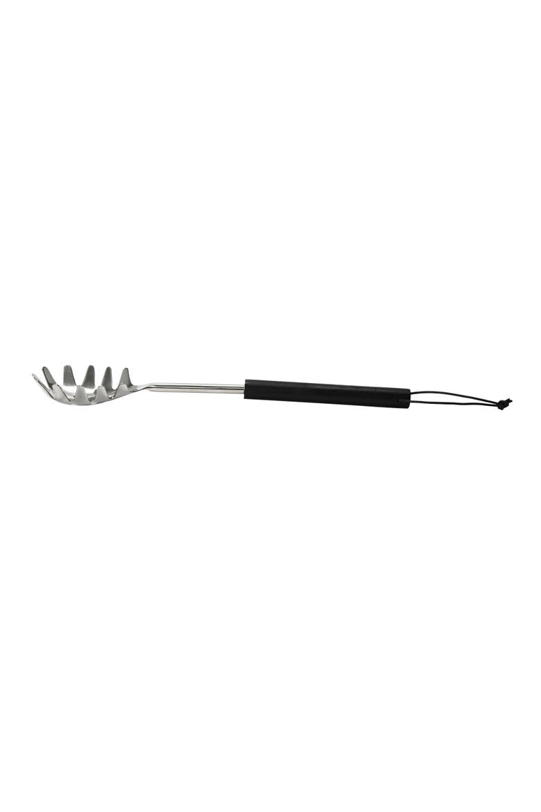 Stainless Steel Slotted Pasta Server with Mango Wood Handle and Leather Tie, Black, Alternate, color, Black