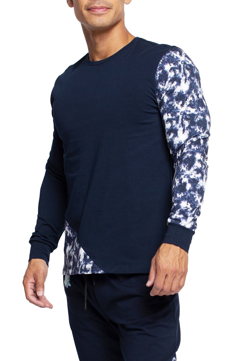 Maceoo Panel Tie Dye Blue Long Sleeve T-Shirt, Alternate, color, Blue