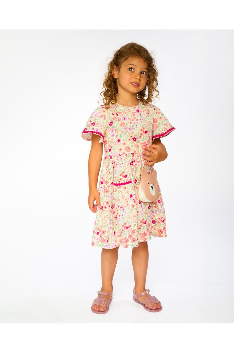 Muslin Short Sleeve Printed Flowers Dress, Alternate, color, Off White Printed Flowers
