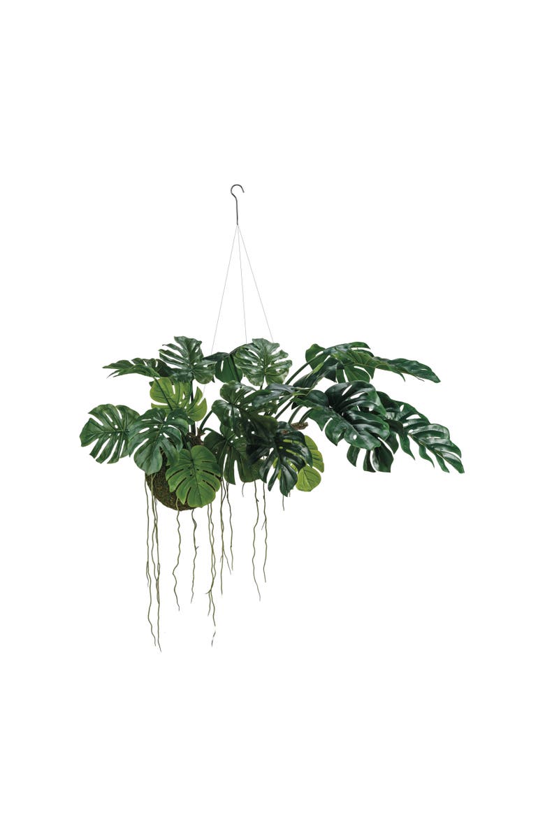 Storied Home Hanging Faux Monstera Kokedama Plant, Main, color, Green