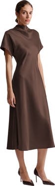 Malina Alivia Short Sleeve Satin Midi Dress