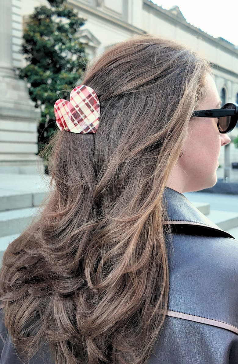 Solar Eclipse Plaid Heart Claw Clip, Alternate, color, Red