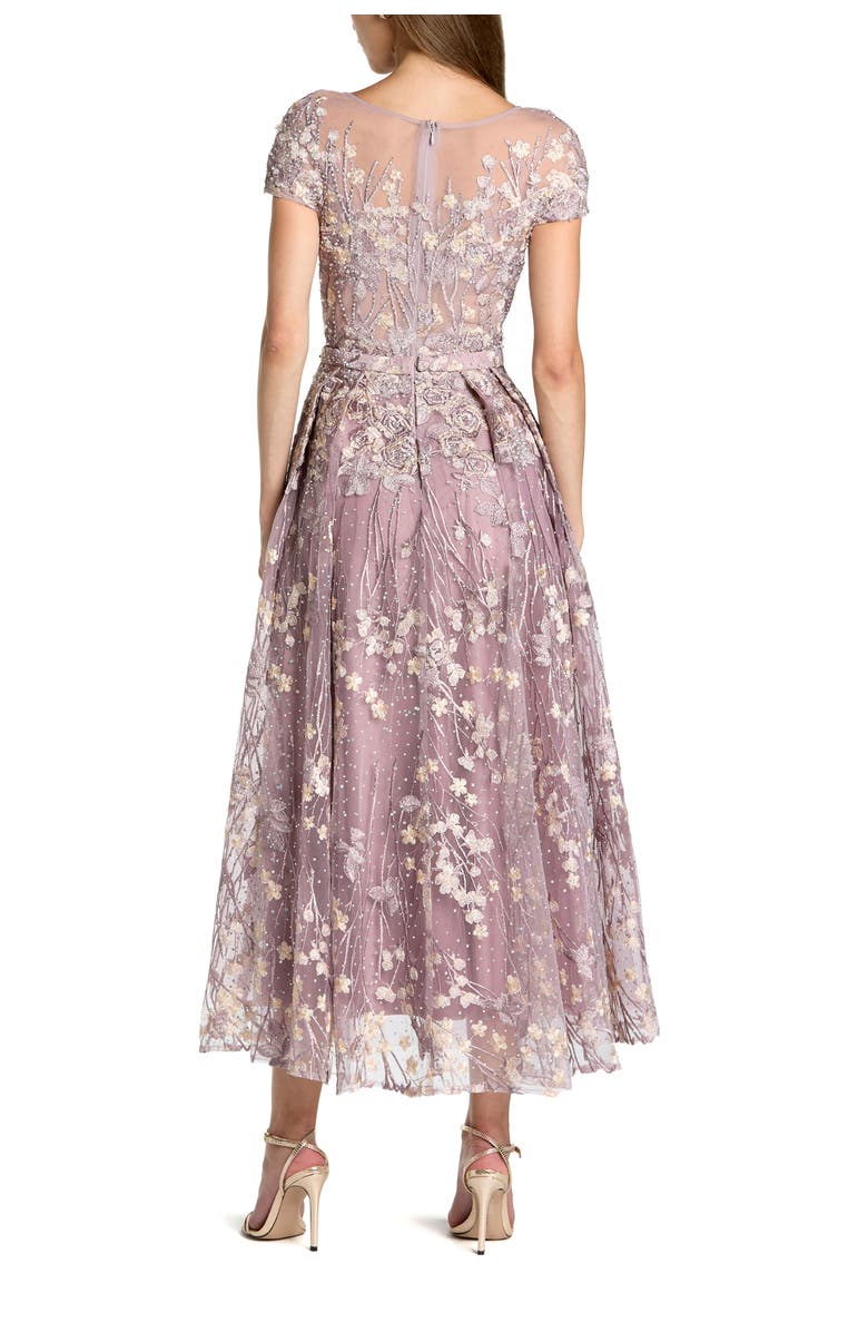 Mac Duggal Embroidered Cap Sleeve High Neck Midi Dress, Alternate, color, Vintage Lilac