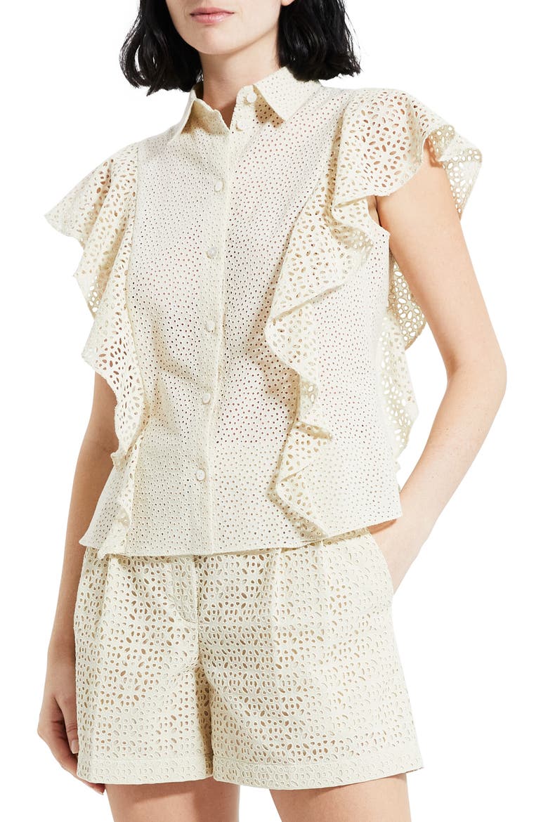 Nova Flutter Sleeve Eyelet Cotton Blouse, Alternate, color, ECRU