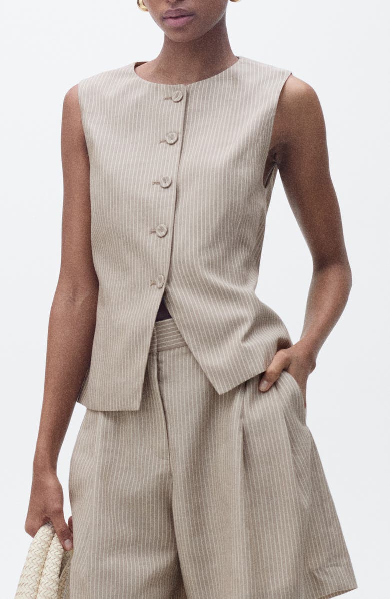MANGO Vivian Stripe Suit Vest, Main, color, Medium Brown