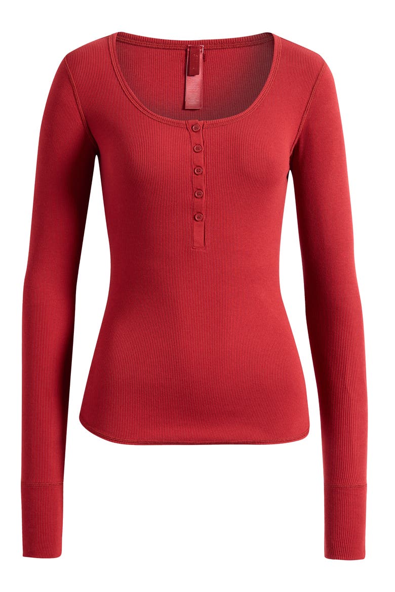 Cotton RIb Scoop Neck Henley, Alternate, color, BRICK