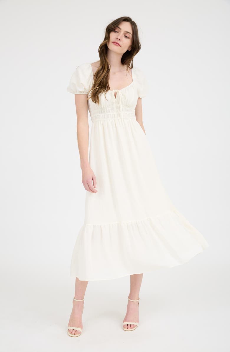 AUGUST SKY Puff Sleeve Midi Dress, Alternate, color, Ivory