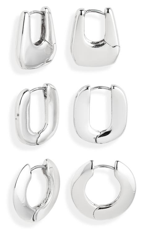 Set of 3 Polished Huggie Hoop Earrings