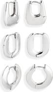 Open Edit Set of 3 Polished Huggie Hoop Earrings