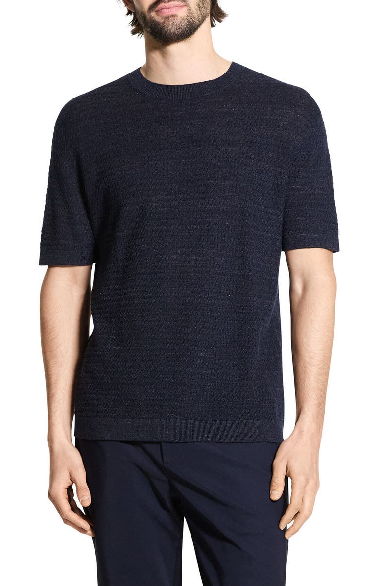 Theory Kolben Short Sleeve Linen & Cotton Blend Crewneck Sweater, Main, color, Baltic - Xhx
