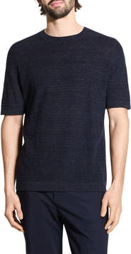 Theory Kolben Short Sleeve Linen & Cotton Blend Crewneck Sweater