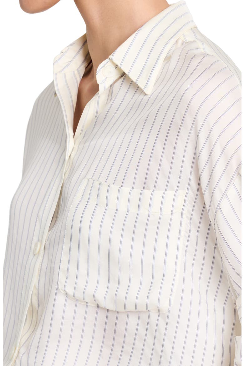 Stripe Elbow-Sleeve Button-Up Shirt, Alternate, color, IVORY / BLUE
