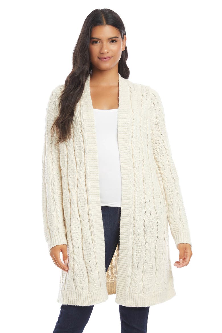 Cable Knit Open Front Long Cardigan, Alternate, color, CREAM
