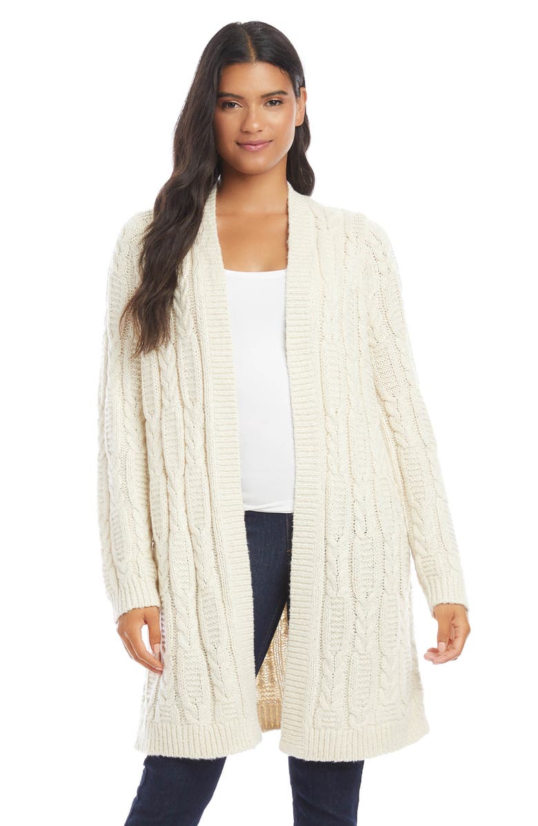 Karen Kane Cable Knit Open Front Long Cardigan, Alternate, color,