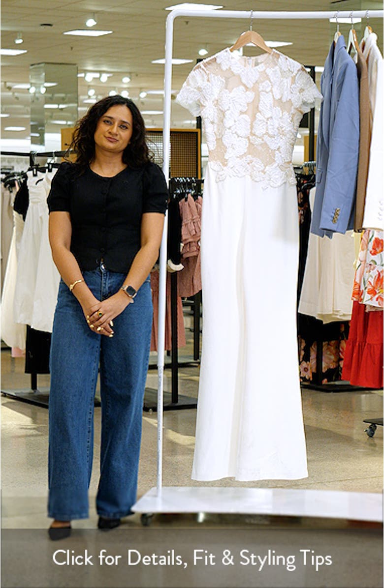 Sloane Beaded Floral Appliqué Wide Leg Cocktail Jumpsuit, sales video thumbnail