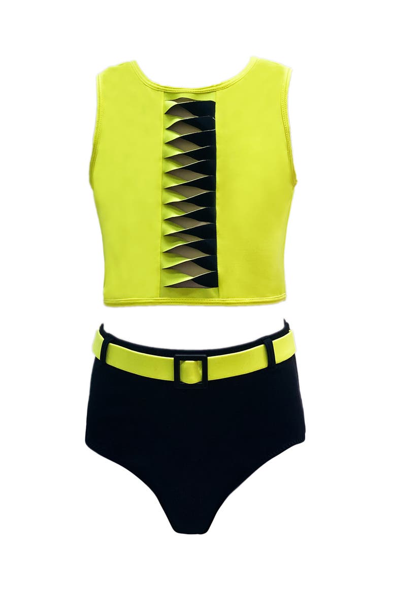 Front Window High Neck Belted Two Piece Bikini, Toddler-Little Kid & Big Kid, Main, color, Yellow
