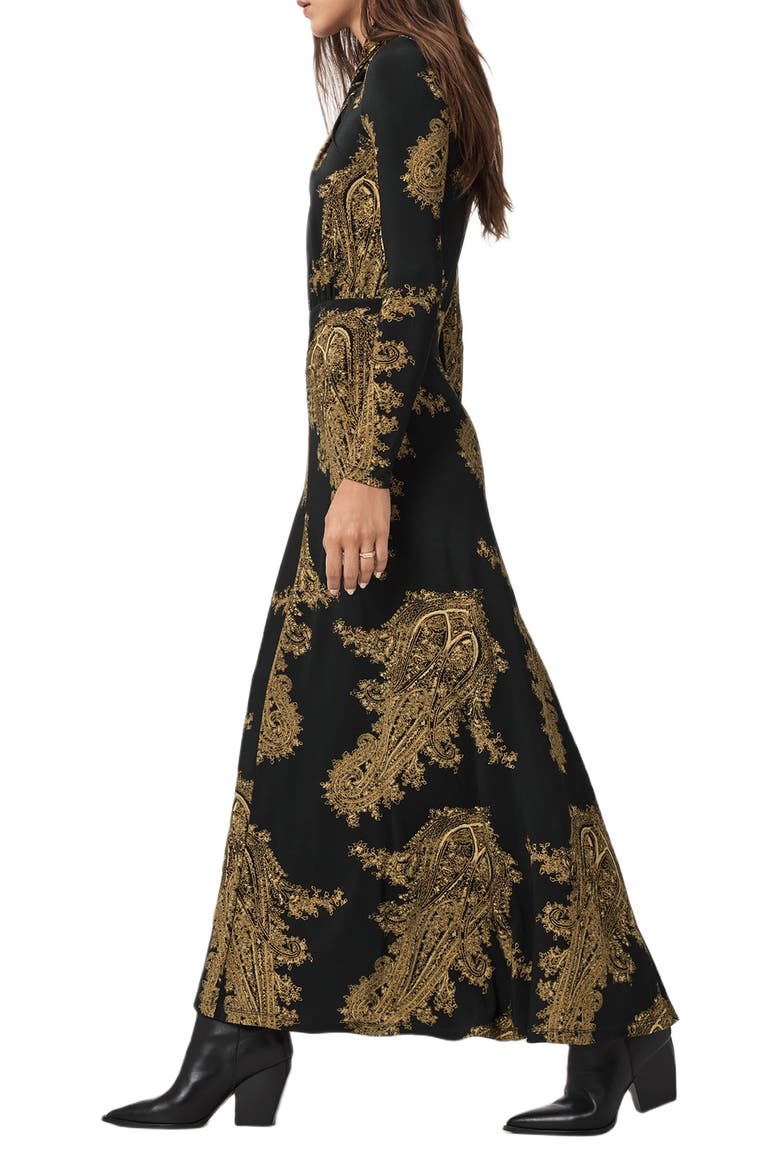 Mina Twist Front Long Sleeve Maxi Dress, Alternate, color, ELLA BLACK