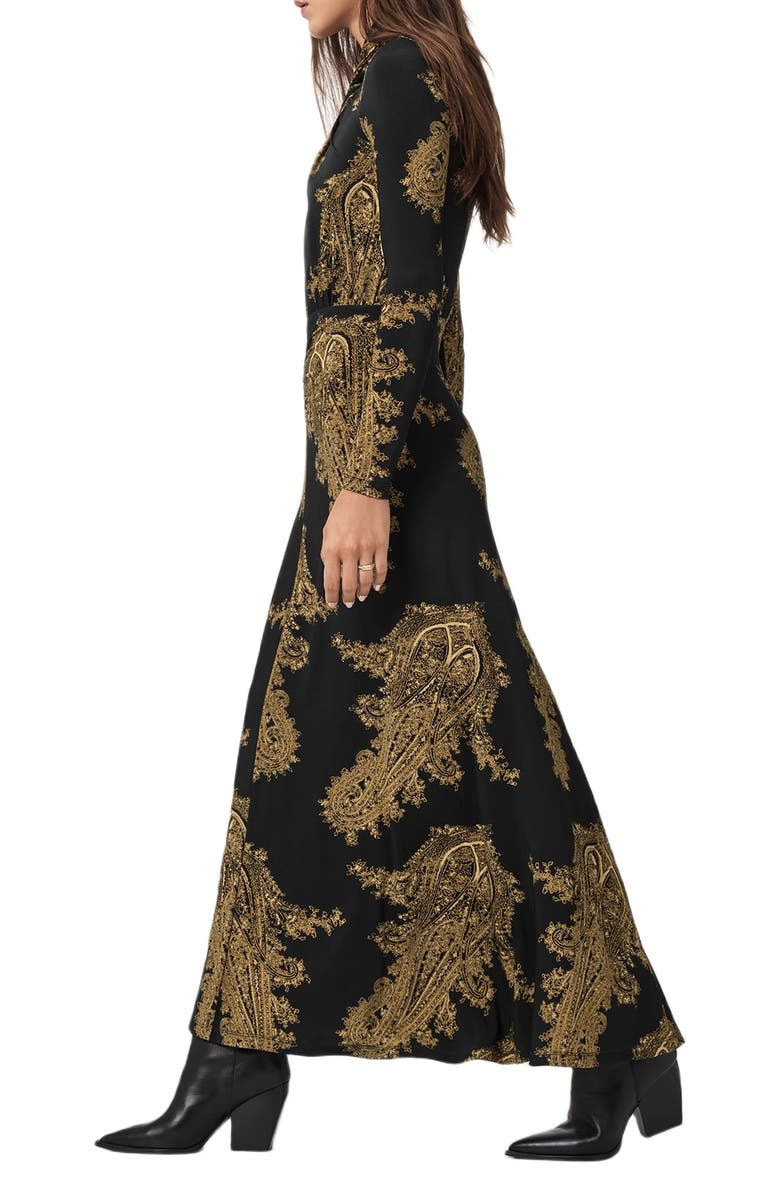 AllSaints Mina Twist Front Long Sleeve Maxi Dress, Alternate, color, Ella Black