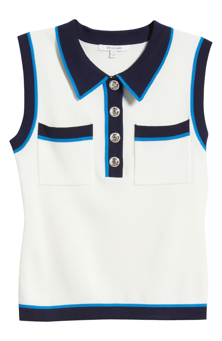 ZOE AND CLAIRE Tipped Sleeveless Polo Sweater, Alternate, color,
