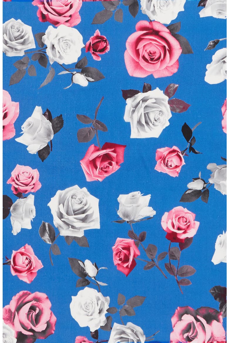 Print Silk Scarf, Alternate, color, BLUE GLAM ROCK ROSE PRINT