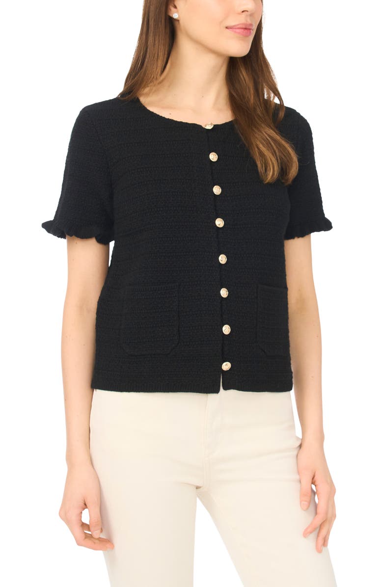 CeCe Short Sleeve Cotton Blend Cardigan, Main, color, 