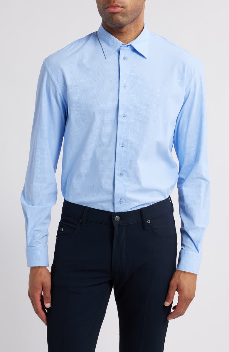 Emporio Armani Microprint Knit Button-Up Shirt, Main, color, 