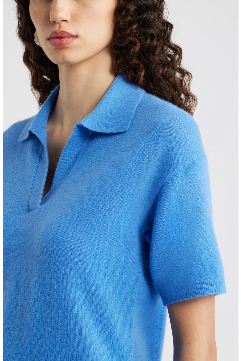 Cashmere Johnny Collar Short Sleeve Sweater, Alternate, color, BLUE STREAM