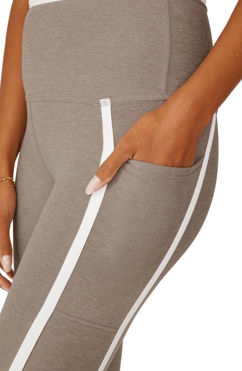 Beyond Yoga Out of Pocket Side Stripe High Waist Pocket Leggings, Alternate, color, Birch/Cloud White