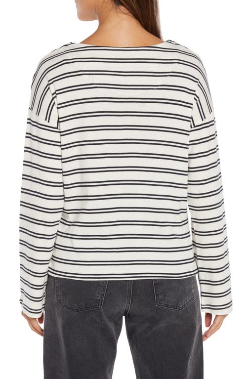 Three Dots Rumi Stripe Long Sleeve Cotton & Modal T-shirt In Egret/black Stripe