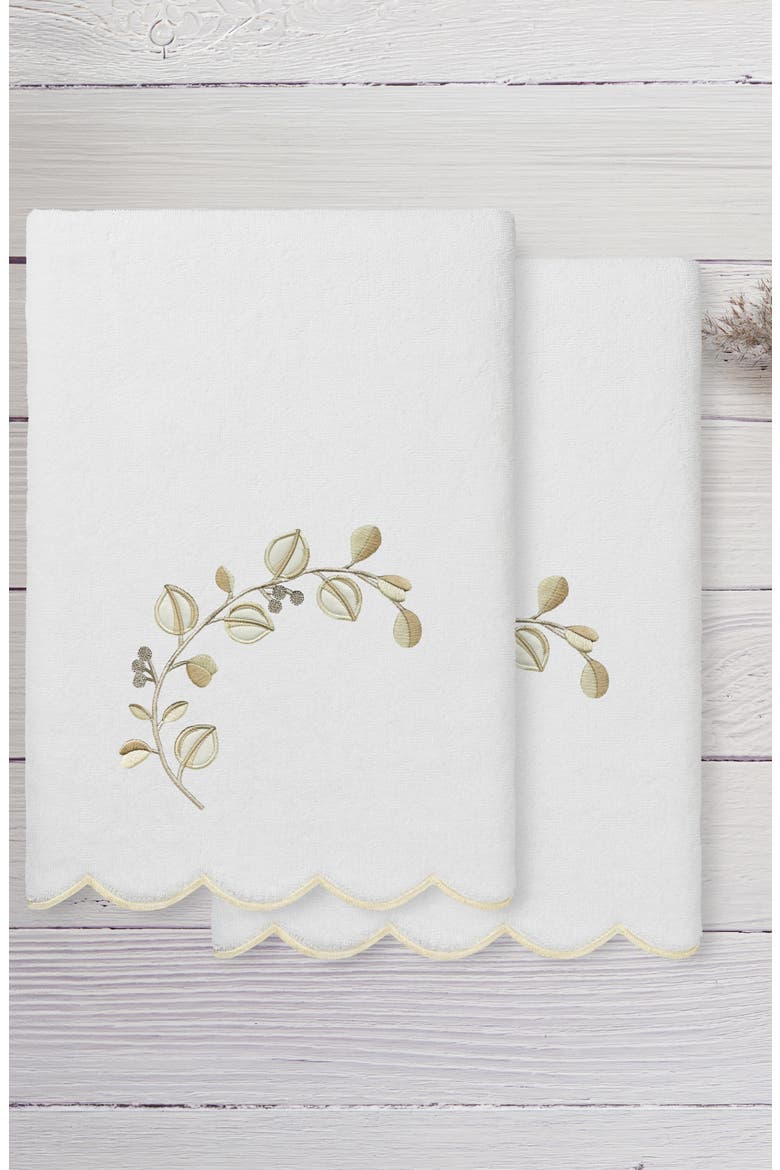 Wild Branch Scallop Pack of 2 Bath Towels, Alternate, color, WHITE/ BEIGE