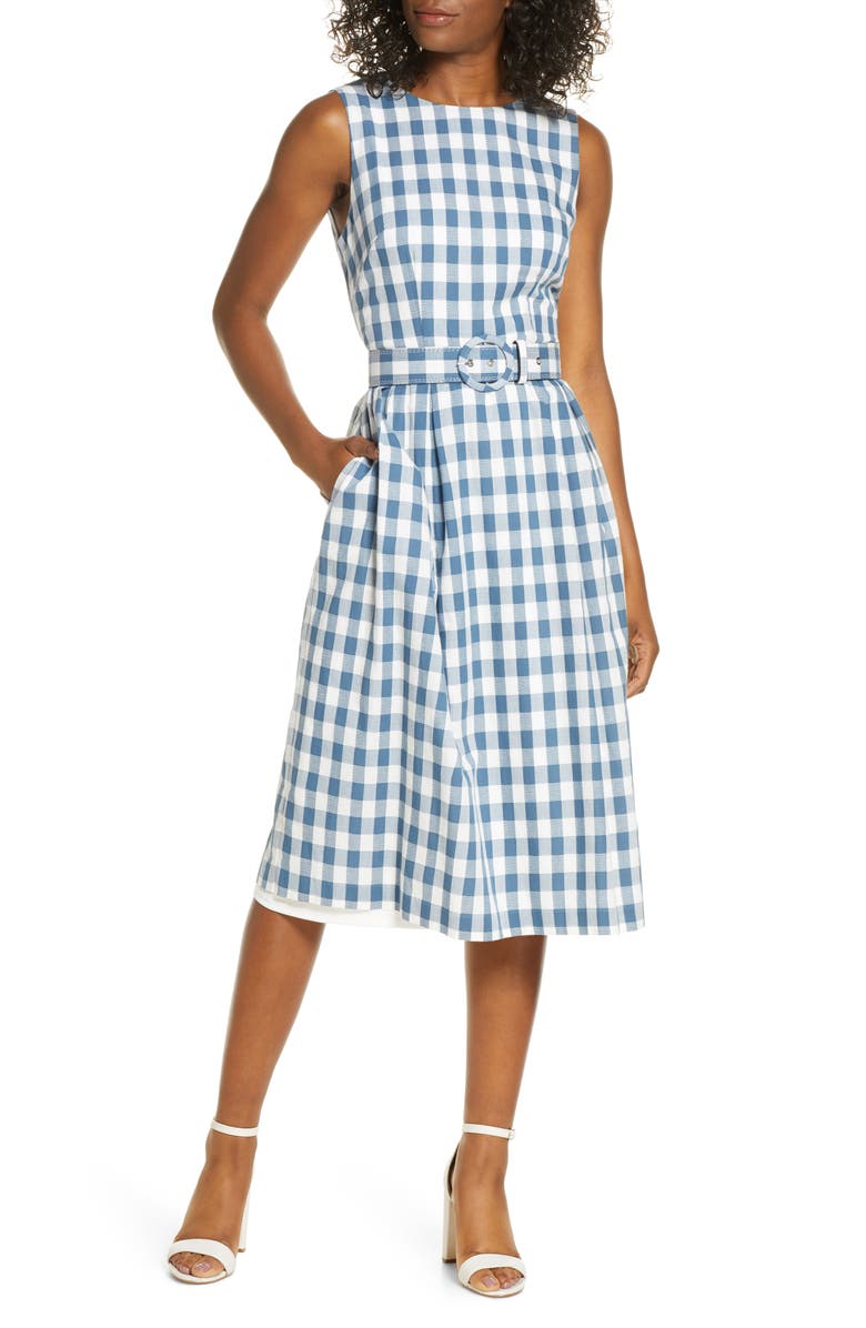 Donna Ricco Sleeveless Cotton Gingham Dress, Main, color, 