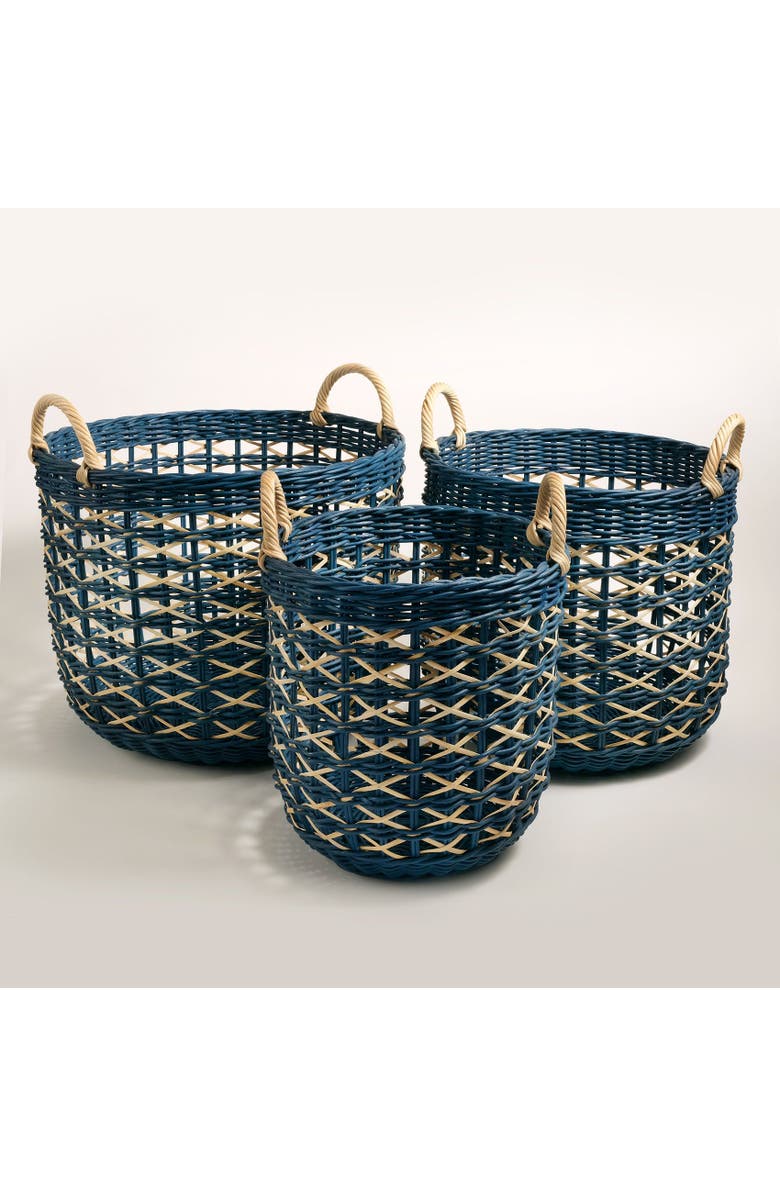 Zsa Zsa Zsu Java Round Rattan Basket 15 In, Alternate, color, Blue